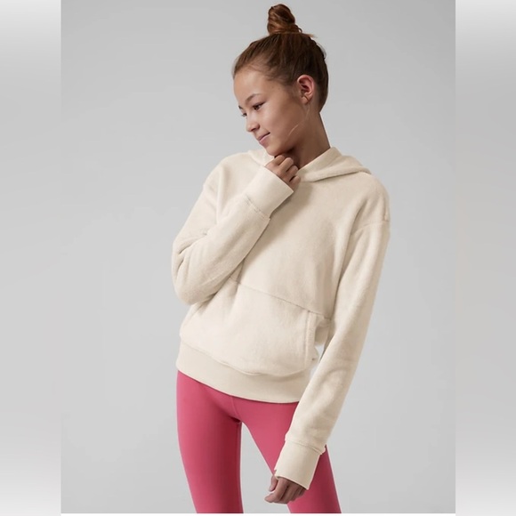 Athleta Girl Feelin’ Great Hoodie Girl’s XXL/16 cream. long sleeve thumb holes - Picture 2 of 9